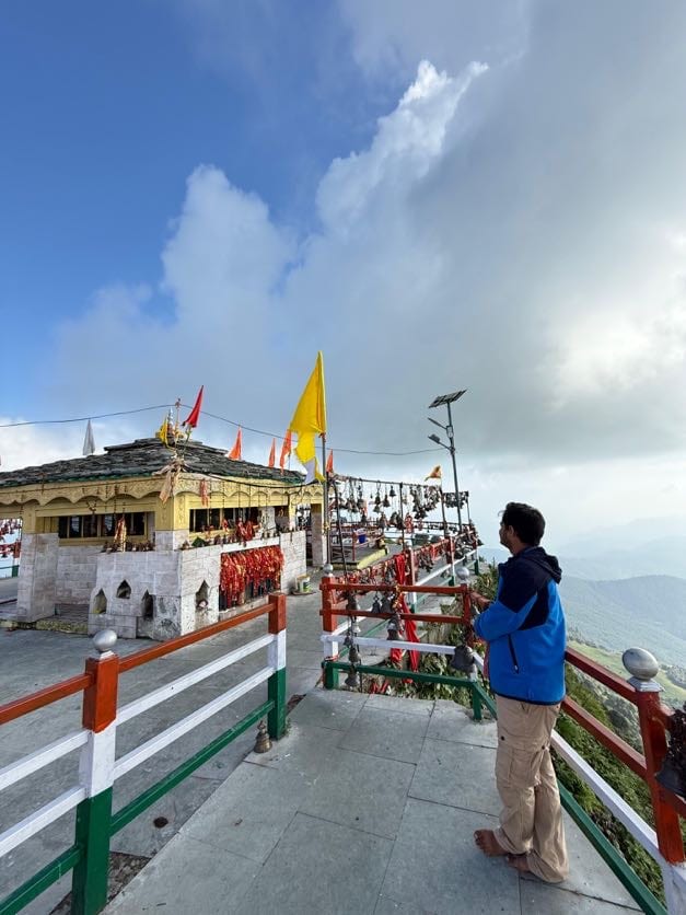 Looking out over the Garhwal ranges from the temple railing